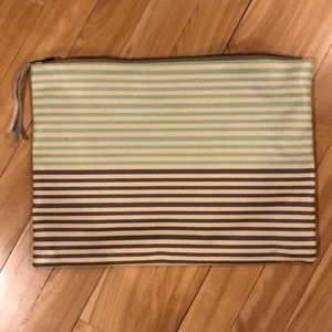 Leather pouch stripe mint & taupe